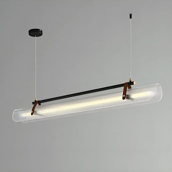 Modern Rectangle Chandelier – Black Metal & Leather Design - Picture 1 of 5